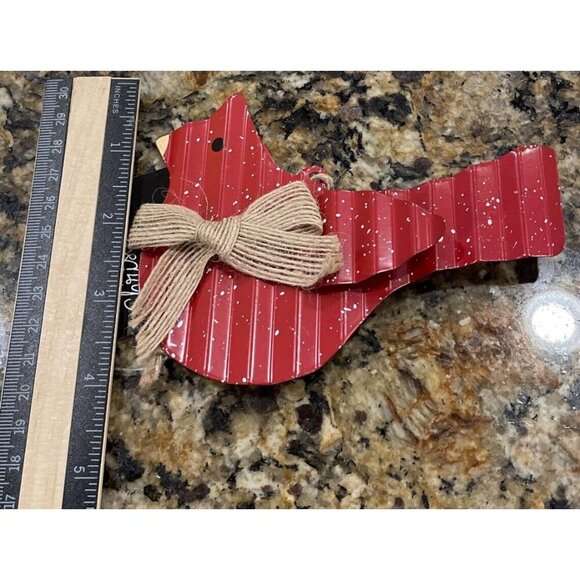 Cardinal Red Bird Metal Christmas Holiday Ornament NEW Rustic Farm Set Of 2 - Picture 4 of 4